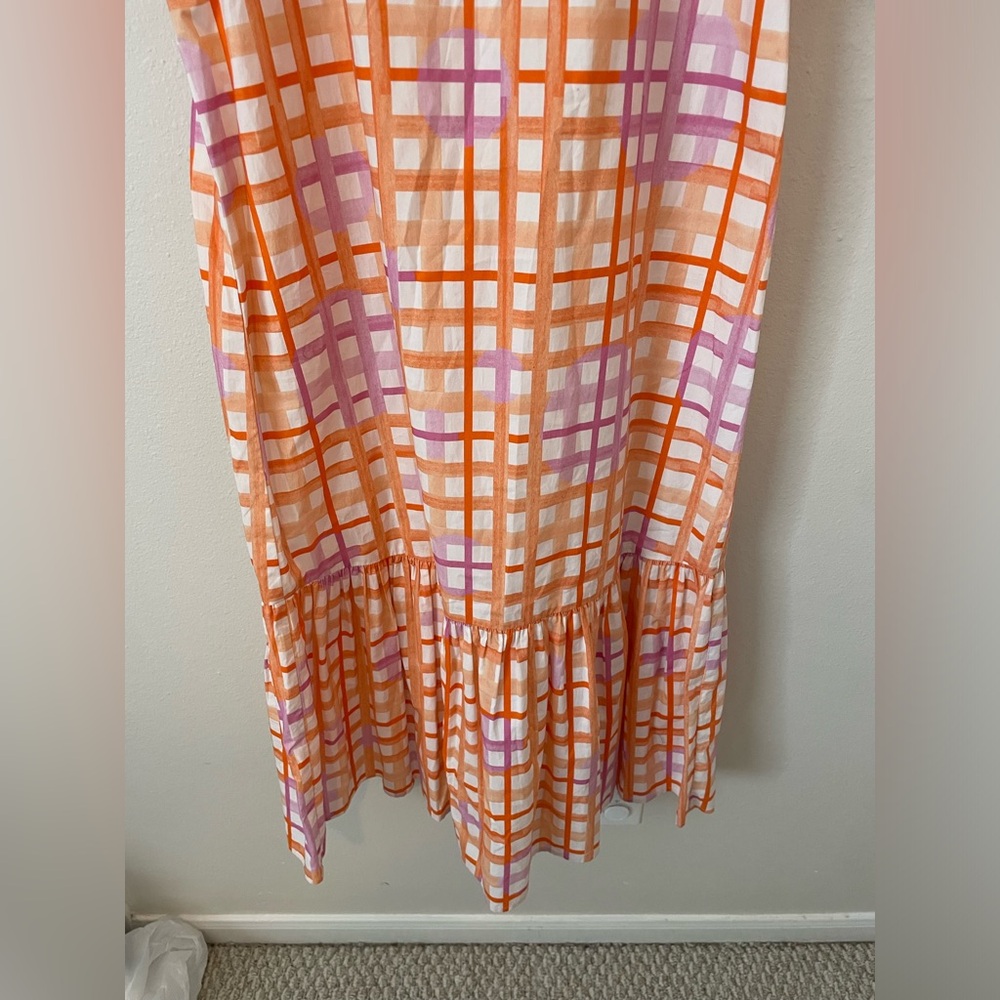 Corey Lynn Calter Nora Pink Orange Plaid Tiered Dress Small - Picture 5 of 8
